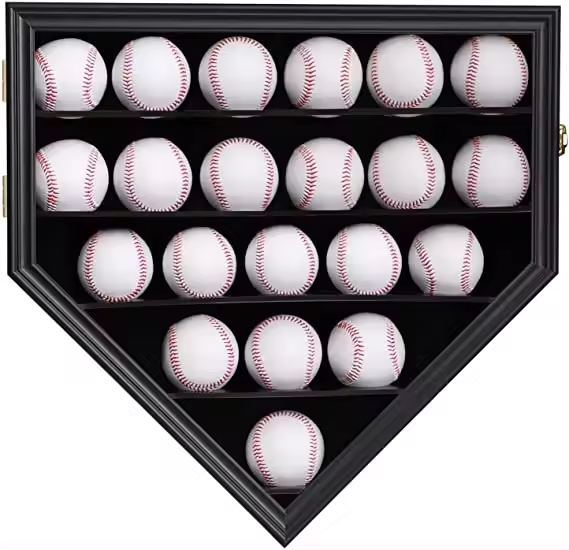 Wall Mount with Lockable Acrylic Door Wood Display Show Rack Baseball Display Case