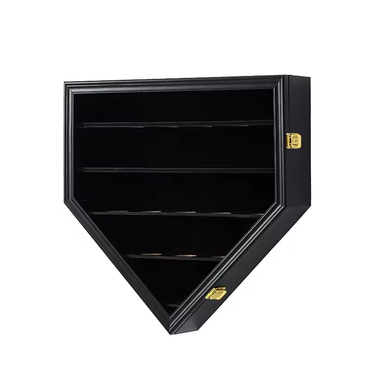 Wall Mount with Lockable Acrylic Door Wood Display Show Rack Baseball Display Case