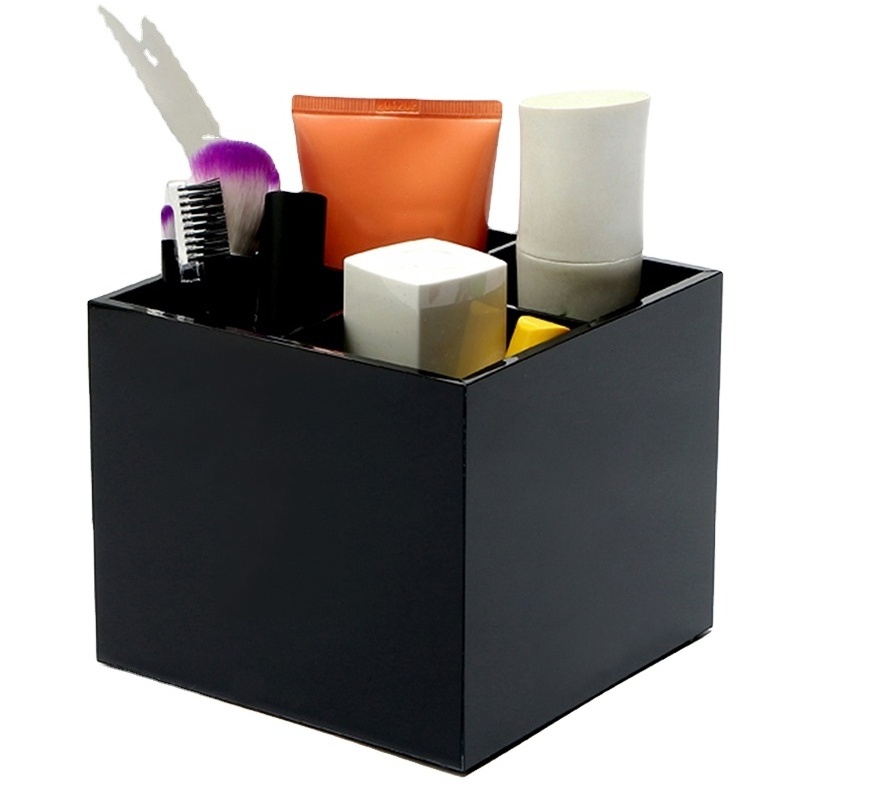 BLACK ACRYLIC COSMETIC ORGANIZER LIPSTICK HOLDER BOX MAKEUP BRUSH DISPLAY STAND CASE