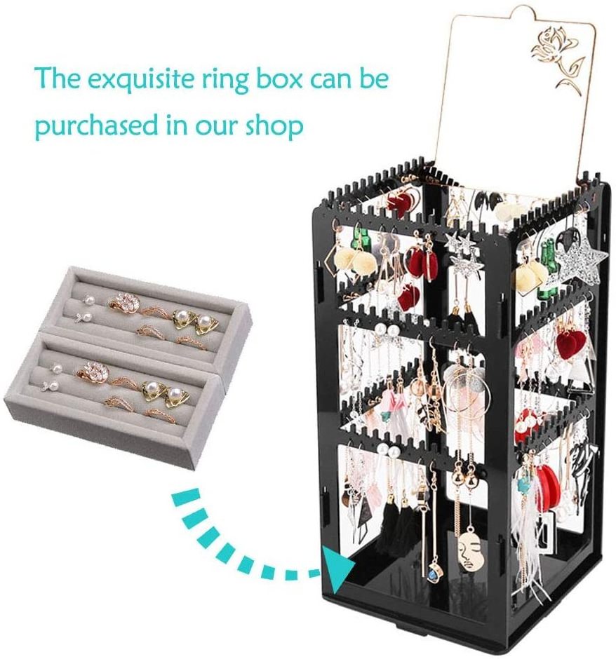 Premium Acrylic 360Rotatable 276 Hanger Jewelry Necklace Display Rack Stud Tower with Mirror