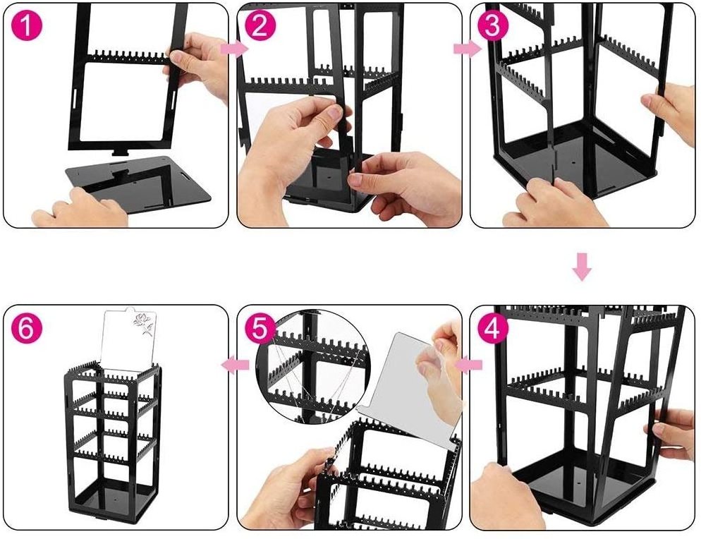 Premium Acrylic 360Rotatable 276 Hanger Jewelry Necklace Display Rack Stud Tower with Mirror