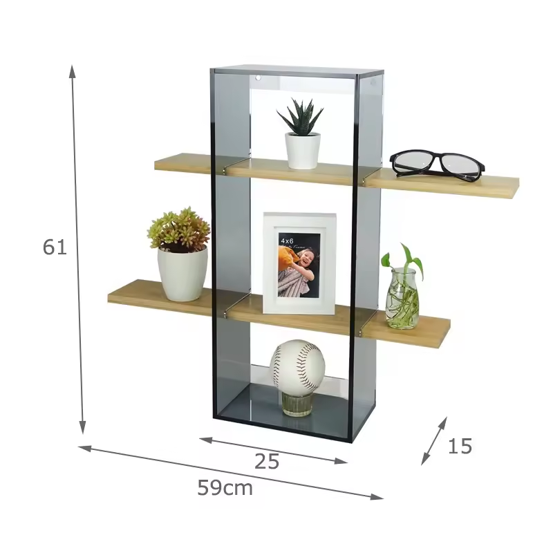 Acrylic Bamboo Floating Wall Mounted Ledge Shelf Acrylic Display Racks Wall Storage Rack