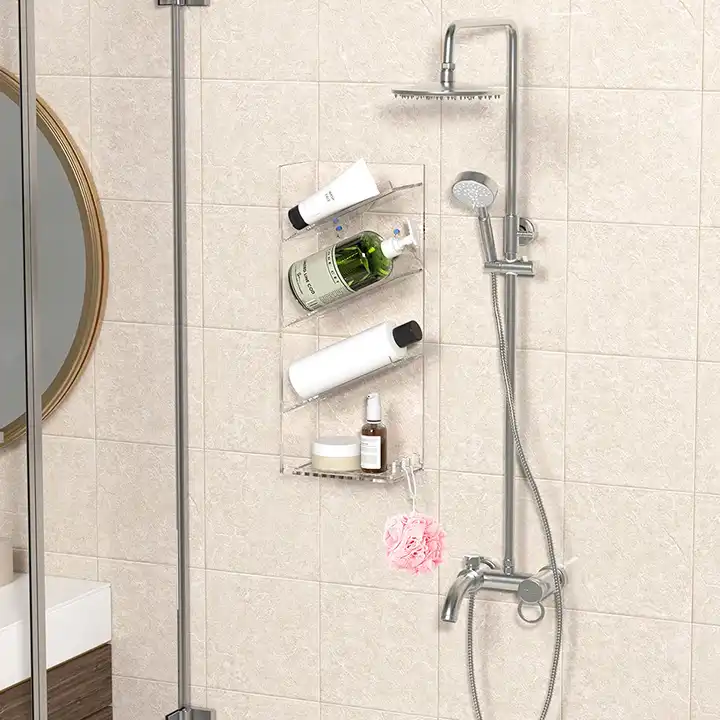 2024 WeiHai Wall Mounted Bathroom Shelf Acrylic Holder Bathroom Shower for Shampoo Bottles Organizer