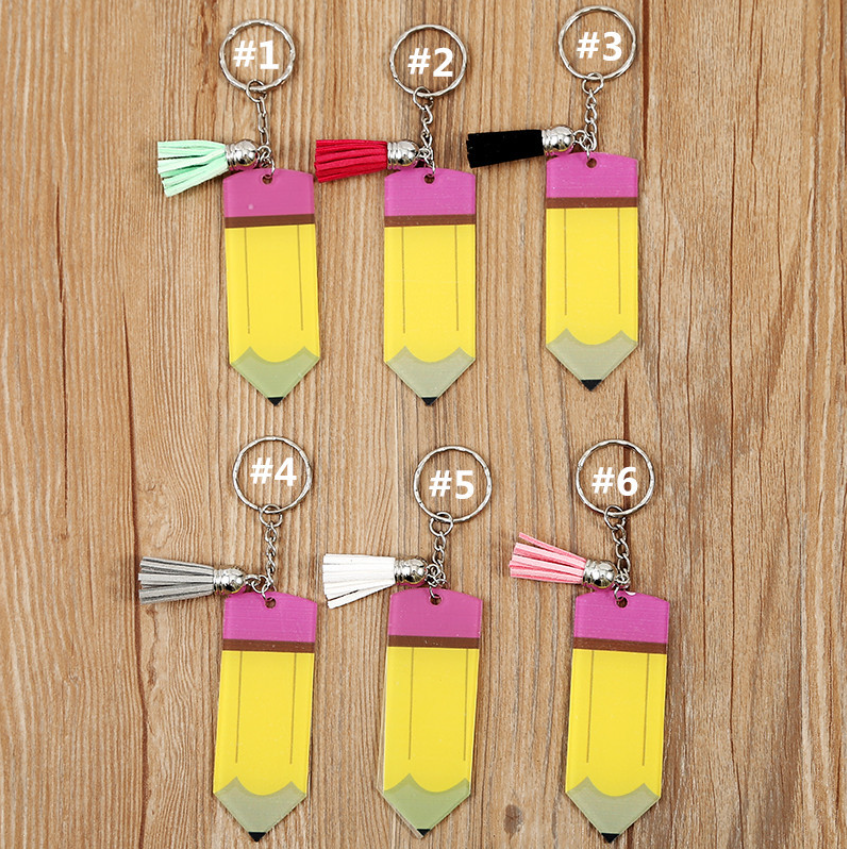 ETSY Explosive Personalized Blank Letter Tassel Keychain Teacher's Day Pencil Keychain Acrylic Keychain