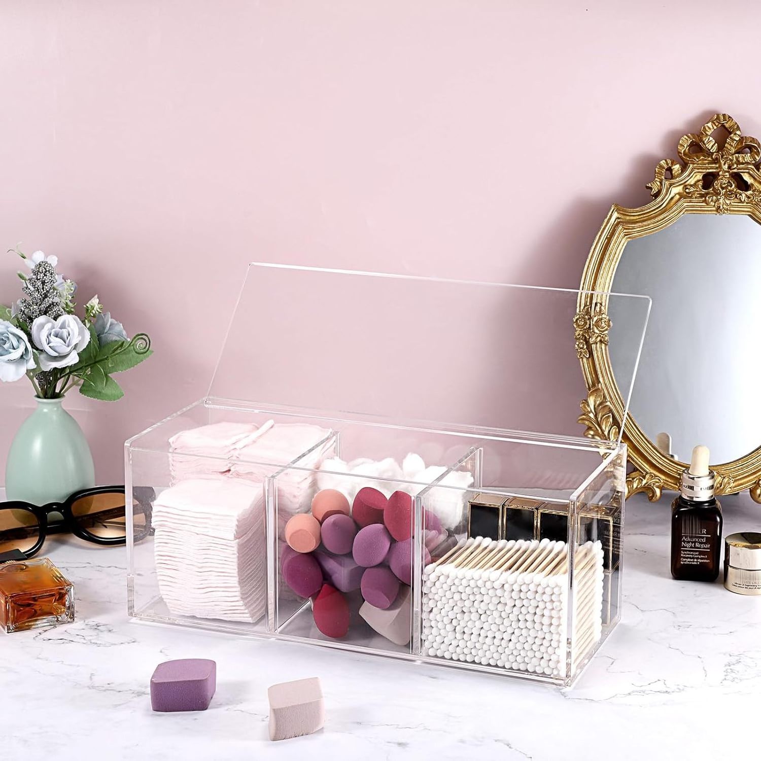 Acrylic Hair Utensils Storage Box With Lid Clear Jewelry Display Case Divided Bathroom Organizer Box Desktop Organizer