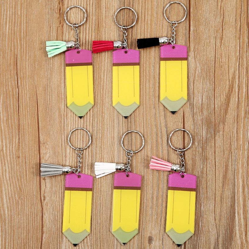 ETSY Explosive Personalized Blank Letter Tassel Keychain Teacher's Day Pencil Keychain Acrylic Keychain