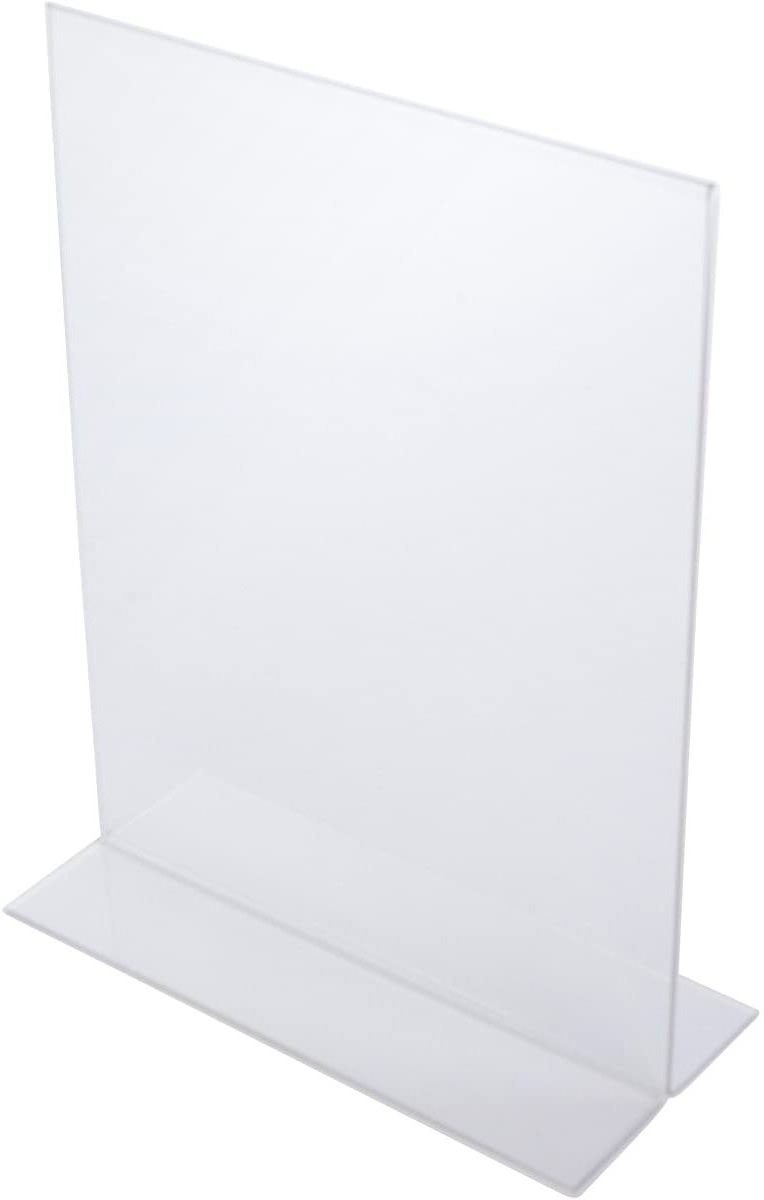 Acrylic Menu Holder 8.5 x 11 - Acrylic T Shape Table Top Display Stand, Double Sided, Bottom Load, Portrait Style Menu Ad Frame.