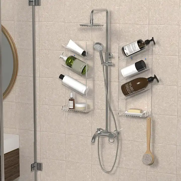 2024 WeiHai Wall Mounted Bathroom Shelf Acrylic Holder Bathroom Shower for Shampoo Bottles Organizer