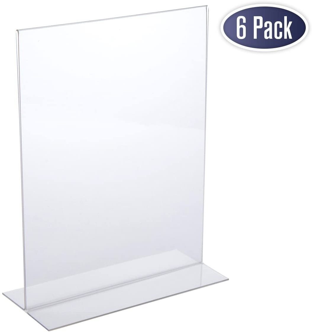 Acrylic Menu Holder 8.5 x 11 - Acrylic T Shape Table Top Display Stand, Double Sided, Bottom Load, Portrait Style Menu Ad Frame.