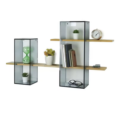 Acrylic Bamboo Floating Wall Mounted Ledge Shelf Acrylic Display Racks Wall Storage Rack