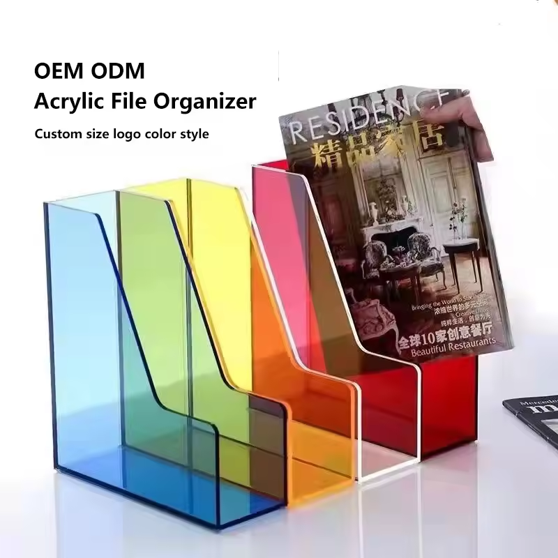 Office Desk Clear Color Acrylic Stationery File Rack Holder Tray Acrylic Book Organizer