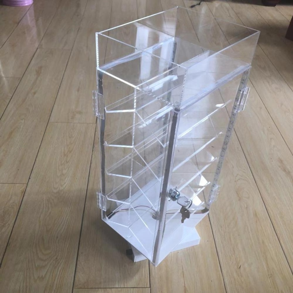 double sided rotating belly ring display acrylic display case with lock and led light