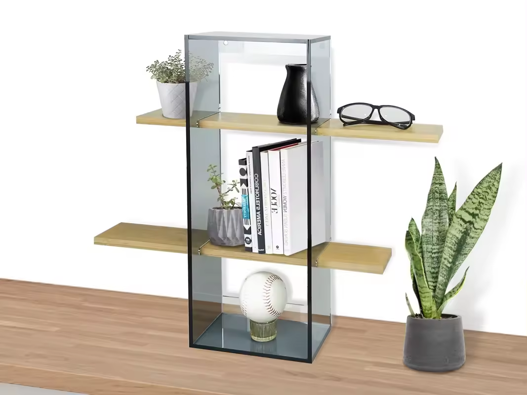 Acrylic Bamboo Floating Wall Mounted Ledge Shelf Acrylic Display Racks Wall Storage Rack