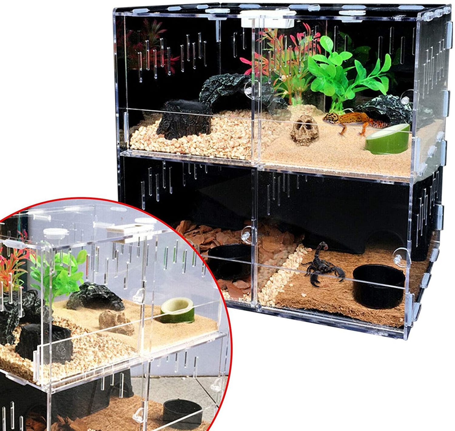 Reptile Terrarium Cage, Reptile Cage Enclosure Box Acrylic Climbing Pet Box Tarantula Insect Scorpion Transparent Display Case