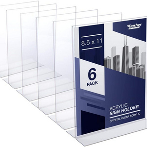 Acrylic Menu Holder 8.5 x 11 - Acrylic T Shape Table Top Display Stand, Double Sided, Bottom Load, Portrait Style Menu Ad Frame.