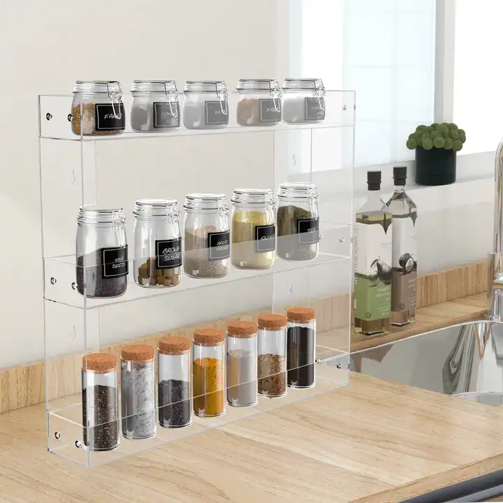 2024 Customized size 3 tiers waterproof hanging wall mounted tiered acrylic kitchen stroge spice drawer organizer rack