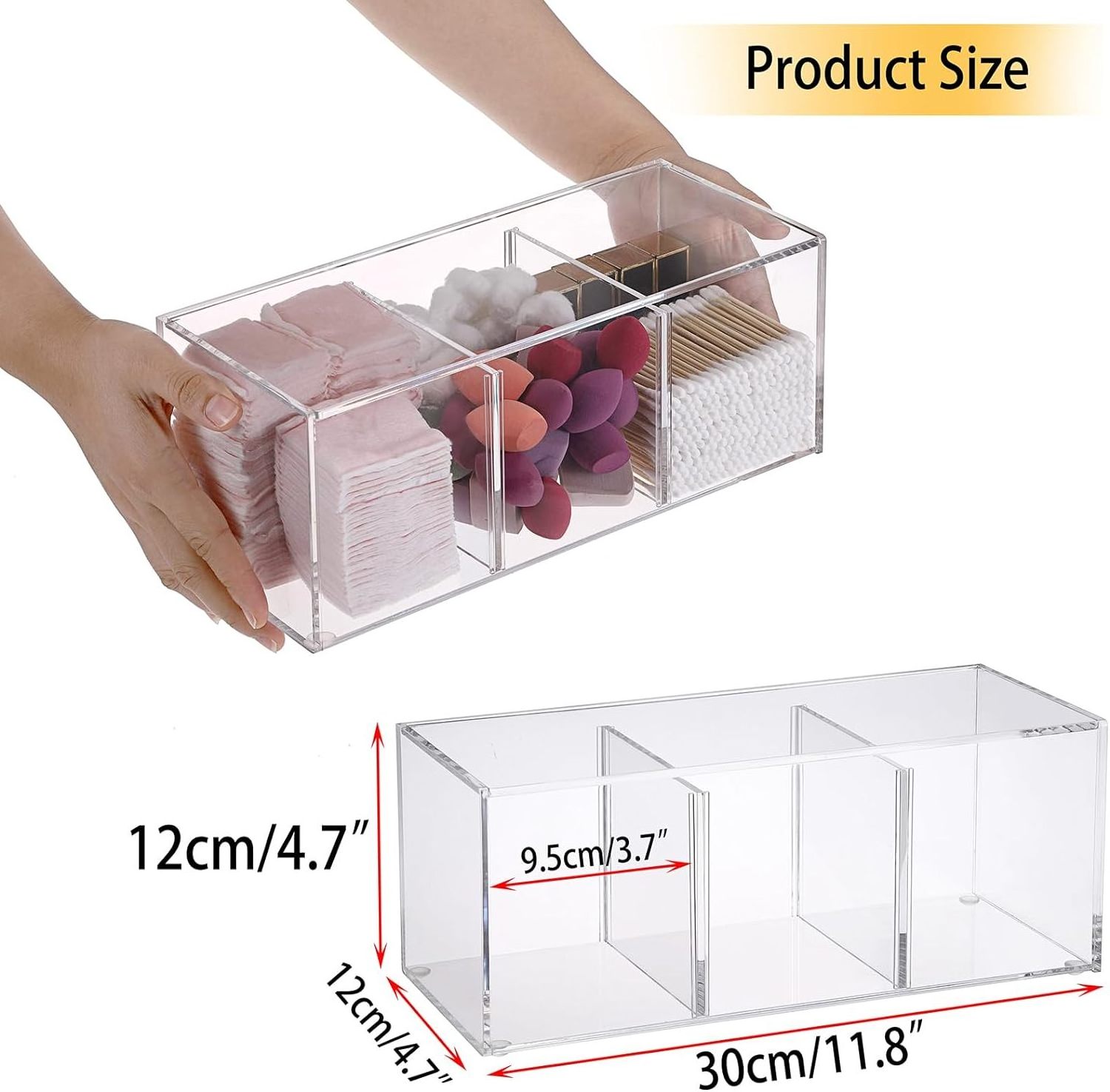 Acrylic Hair Utensils Storage Box With Lid Clear Jewelry Display Case Divided Bathroom Organizer Box Desktop Organizer