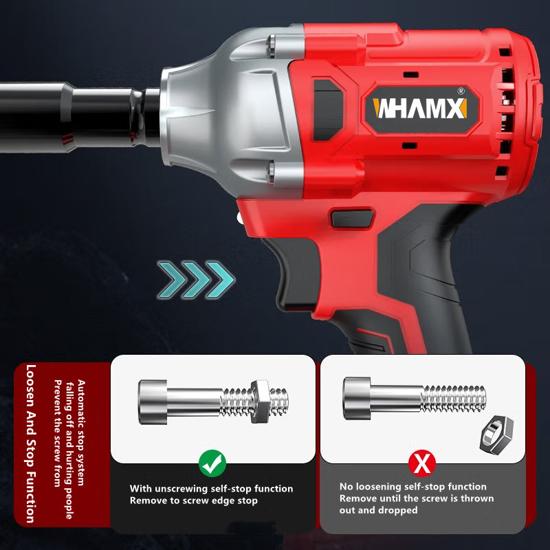 WHAMX 380Nm Working Time 4horus Unload Car Tires Adjustable Torque Cordless Power Wrench