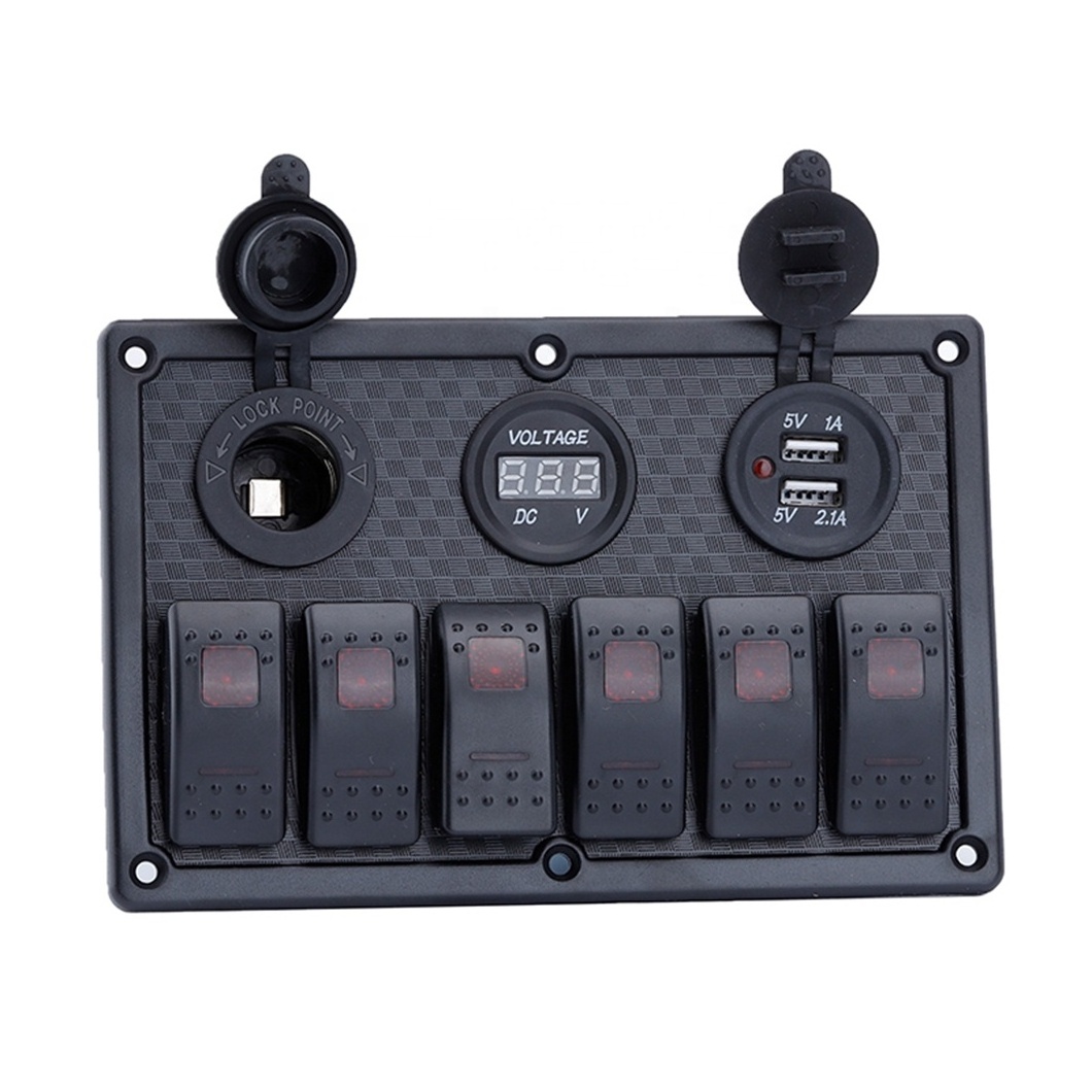 control Button Universal 6 Gang Switch Panel Blanks Holder Housing Kit RV 12v 24v  Boat Car Led Marine Rocker Switch Panel