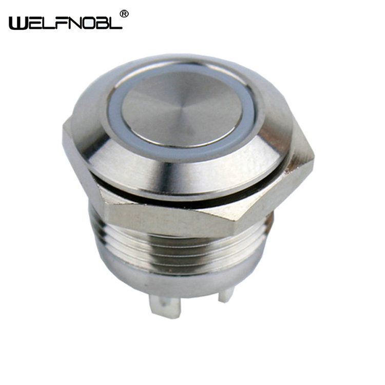 16mm Metal push Button Switch 2pin Ring 12V led Illuminated light momentary waterproof switch Push Button