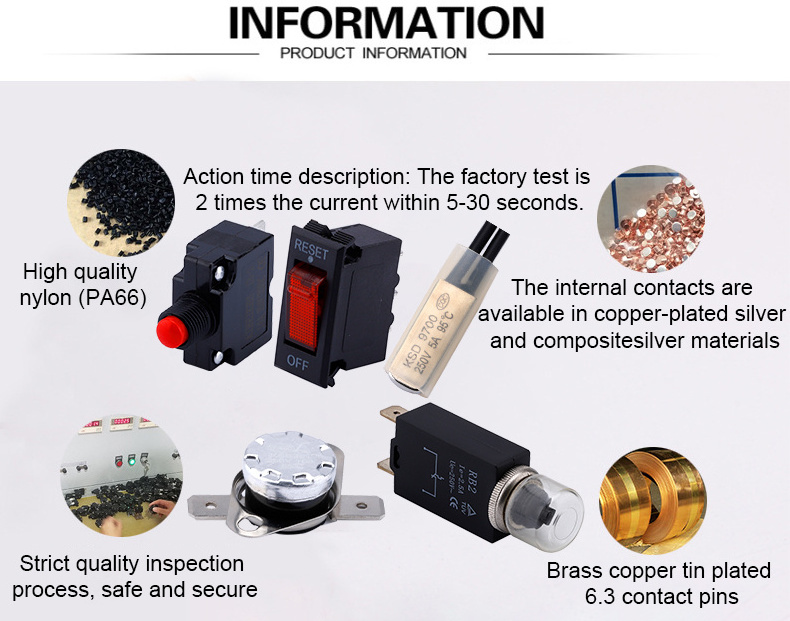 Push to Reset 2A-30A 125/250VAC /32VDC Manual Reset Thermal Switch DC Circuit Breakers Over Current Overload Protector Switch