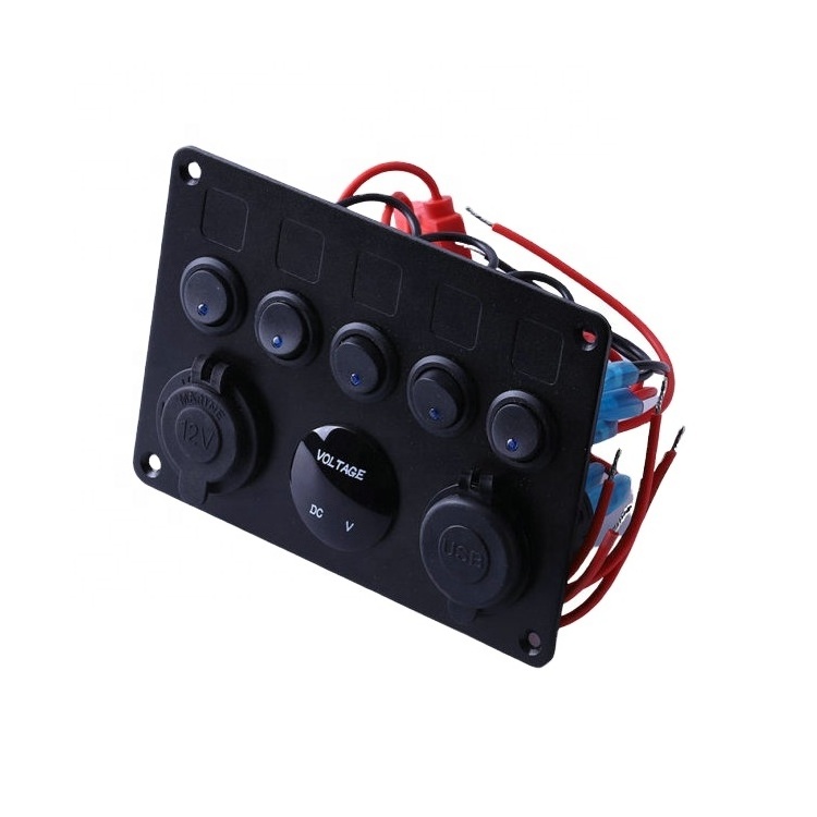 Rocker Universal 12v Socket 5 Gang IP68 ON OFF Dual USB With Voltmeter 8 Ports Marine Switch Panel