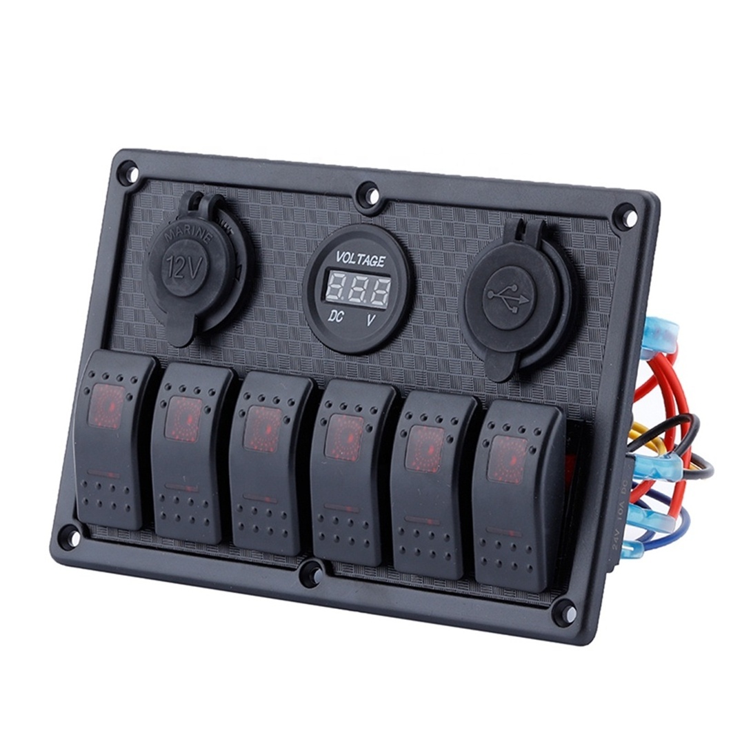 control Button Universal 6 Gang Switch Panel Blanks Holder Housing Kit RV 12v 24v  Boat Car Led Marine Rocker Switch Panel