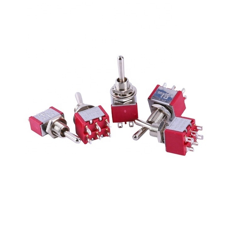 Professional Manufacture ROHS 3 Way On-Off-On 6Mm Dpdt Red Blue Black Ac 250V Solder Terminal 6P Toggle Switch