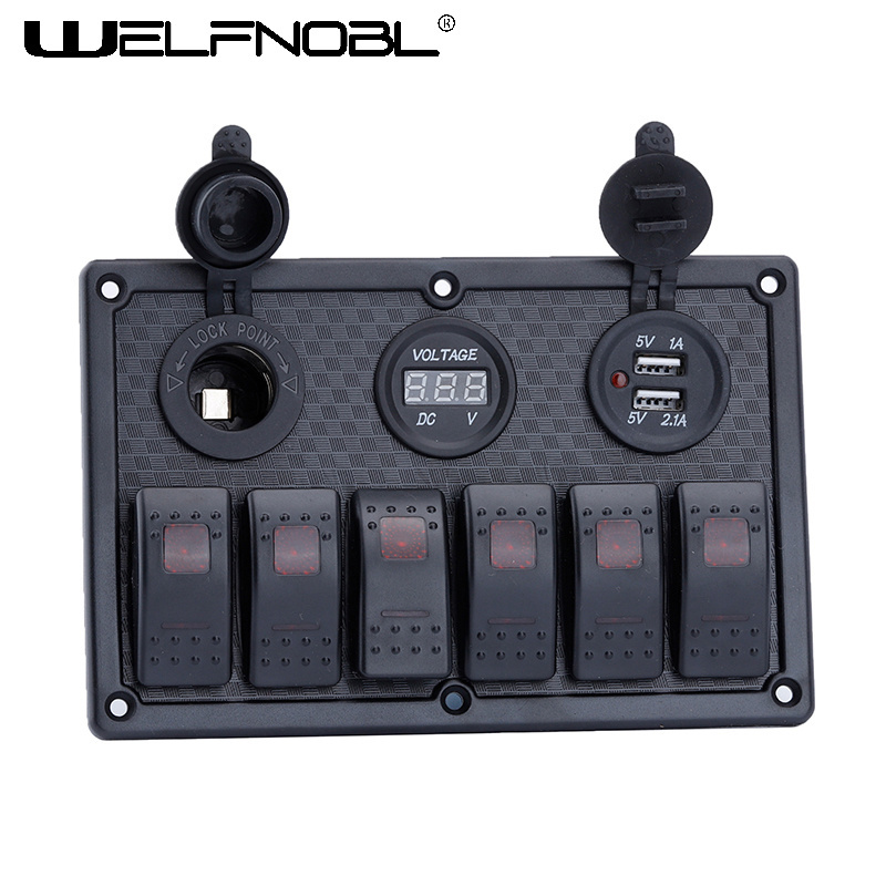 RV 12v 24v controle Button Universal 6 Gang Switch Panel Blanks Holder Housing Kit , Boat Car Led Marine Rocker Switch Panel