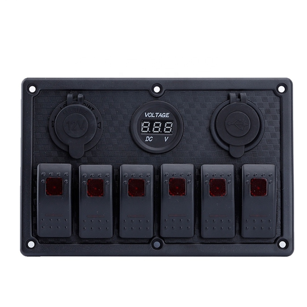 control Button Universal 6 Gang Switch Panel Blanks Holder Housing Kit RV 12v 24v  Boat Car Led Marine Rocker Switch Panel