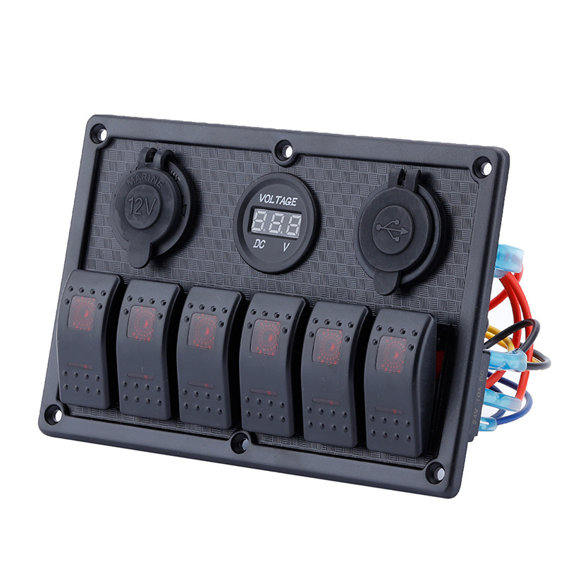 RV 12v 24v controle Button Universal 6 Gang Switch Panel Blanks Holder Housing Kit , Boat Car Led Marine Rocker Switch Panel