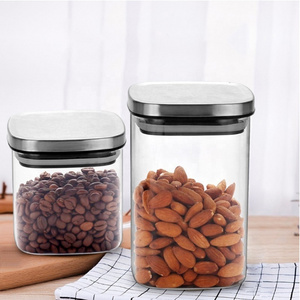 Square Glass Jars With Stainless Steel Lid For Tea Coffee Container Set Sealed Cans Storage Box Canister 140E