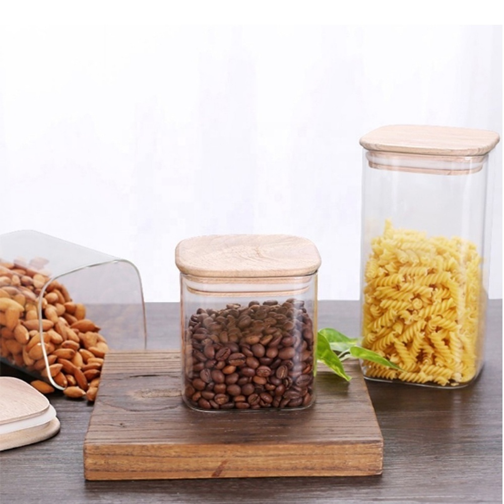 Square Glass Jars With Stainless Steel Lid For Tea Coffee Container Set Sealed Cans Storage Box Canister 140E