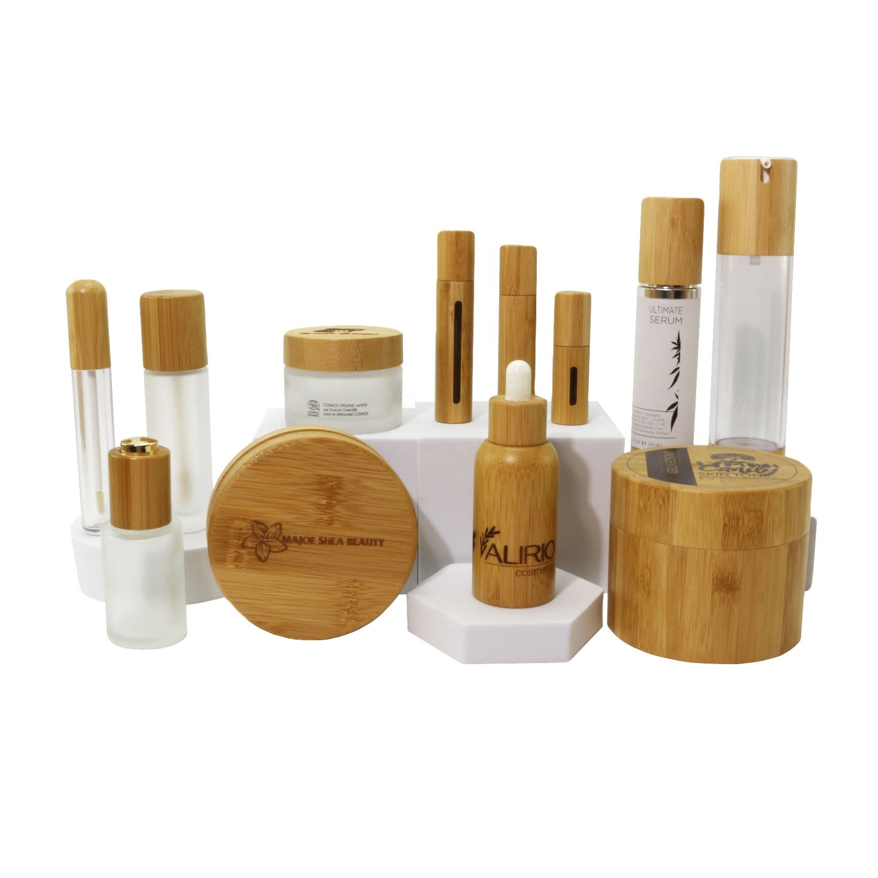 5g 15g 30g 50g 100g 200g glass jars with bamboo wooden lids Natural bamboo dropper bottle bamboo cosmetic packaging BJ-888C