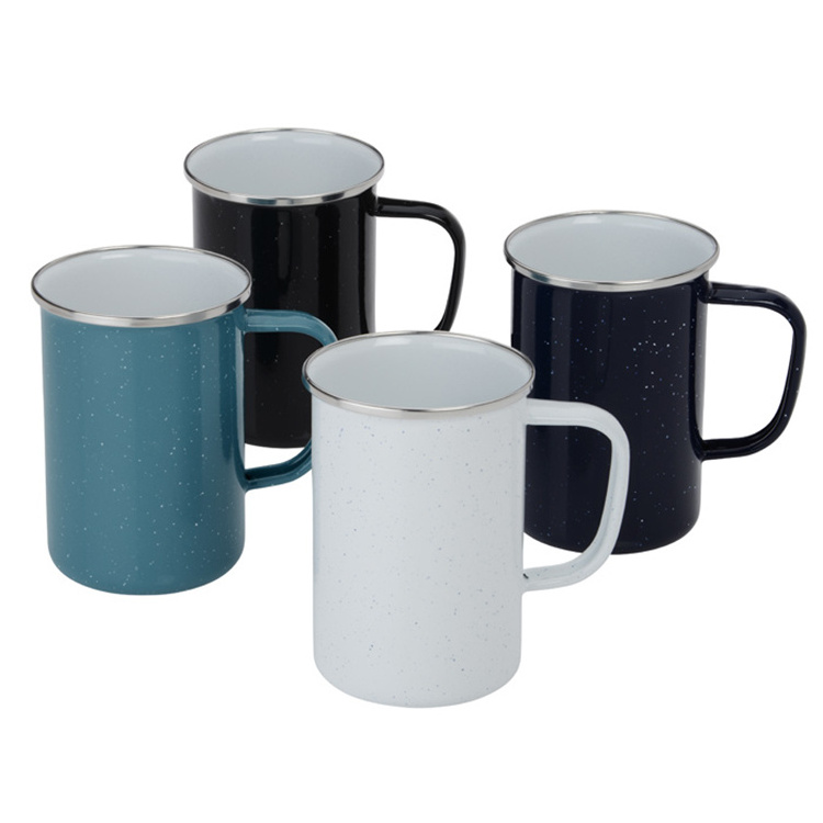 Top grade Stoneware Enamel Coffee Cup 600ml beer tall metal Enamel Mug With Handle