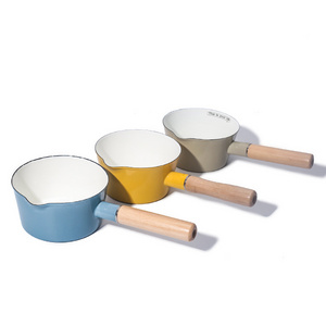 Korean Enamel Sauce Pan Milk Soup Pot With Long Wooden Handle