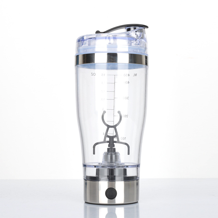 450ml Battery Operated Vortex Mixer Stainless Steel Electric Protein Shaker with Protein Powder Storage Container