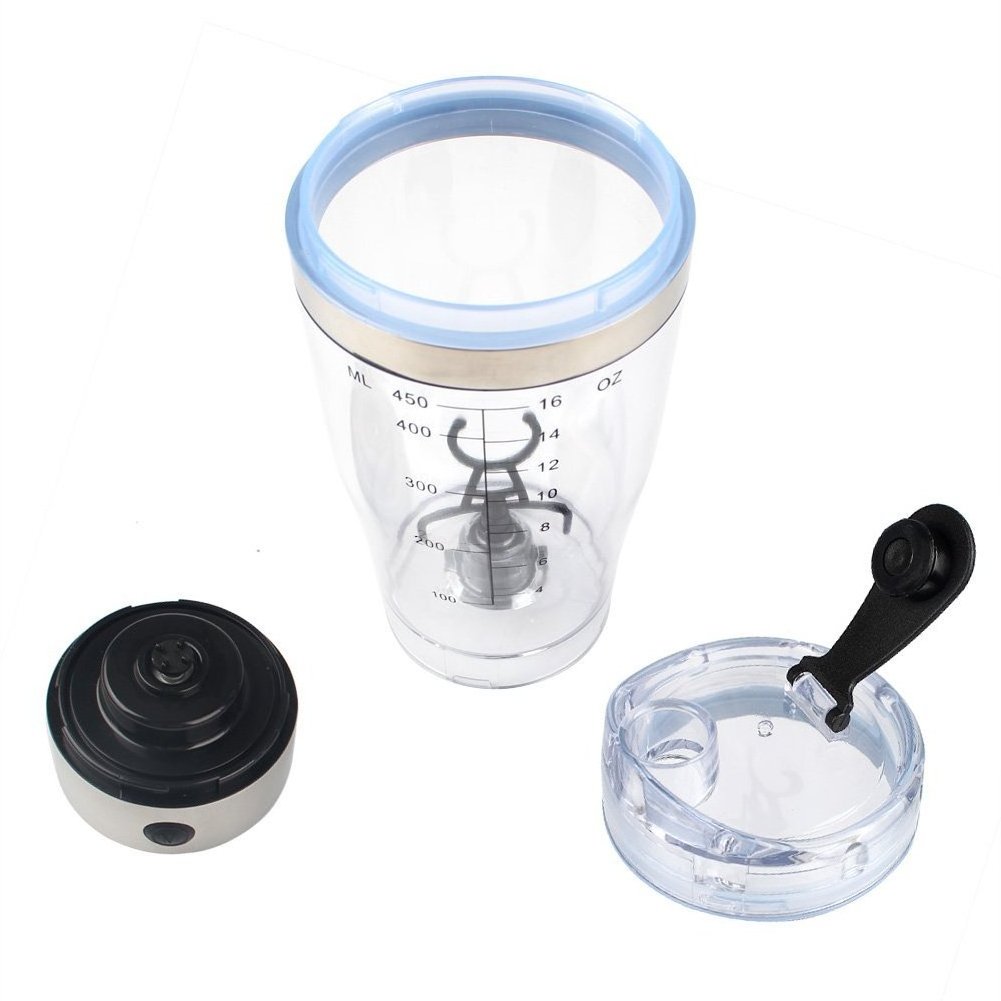 450ml Battery Operated Vortex Mixer Stainless Steel Electric Protein Shaker with Protein Powder Storage Container