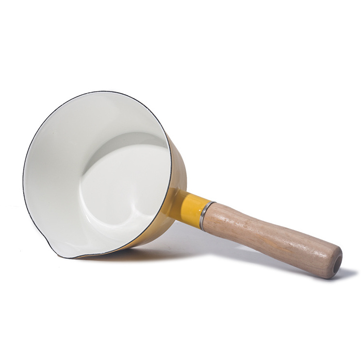 Korean Enamel Sauce Pan Milk Soup Pot With Long Wooden Handle