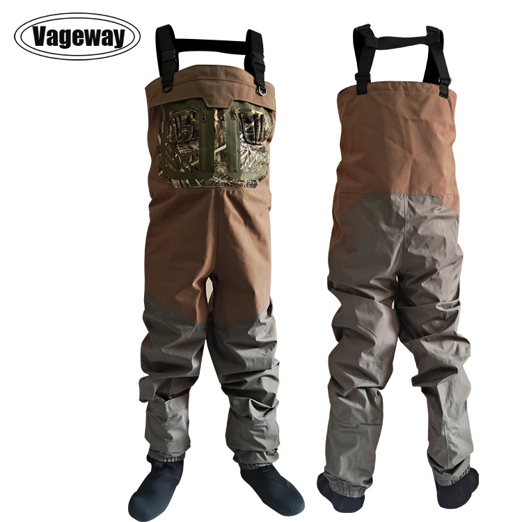 Manufacture waterproof nylon breathable neoprene spike camo wading suit pant botas para de pesca fly fishing chest hunting wader