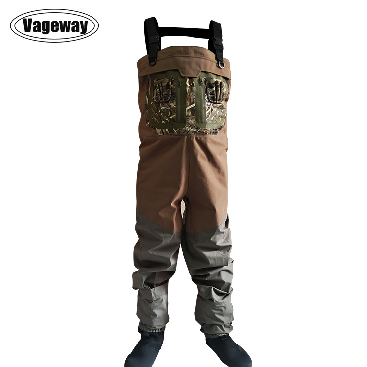 Manufacture waterproof nylon breathable neoprene spike camo wading suit pant botas para de pesca fly fishing chest hunting wader