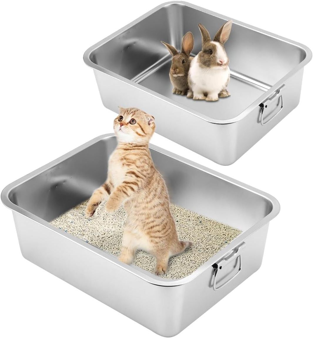 Large Capacity easy Cleaning Cat Litter Box For Multiple Cats Stainless steel Cat Littler Box