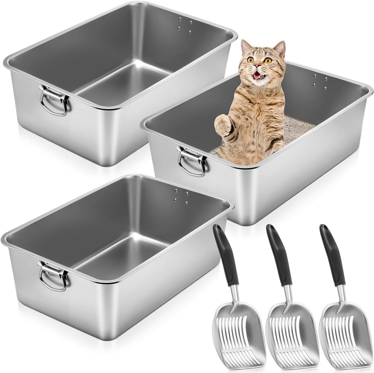 Large Capacity easy Cleaning Cat Litter Box For Multiple Cats Stainless steel Cat Littler Box