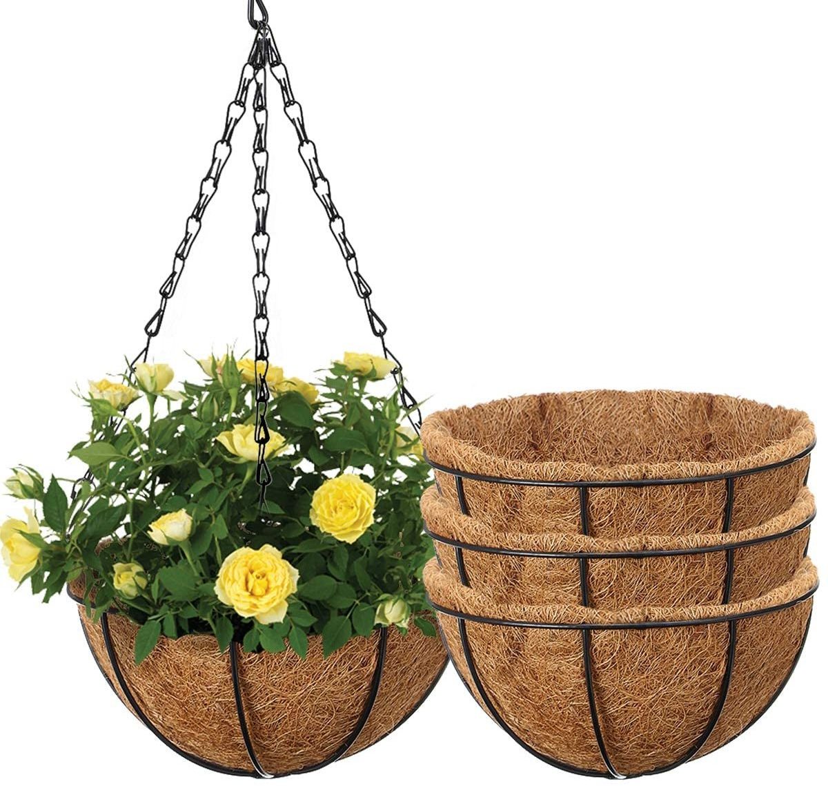 Window Deck Planter Metal Plant Stands Wire Hanging Basket with Coco Liner