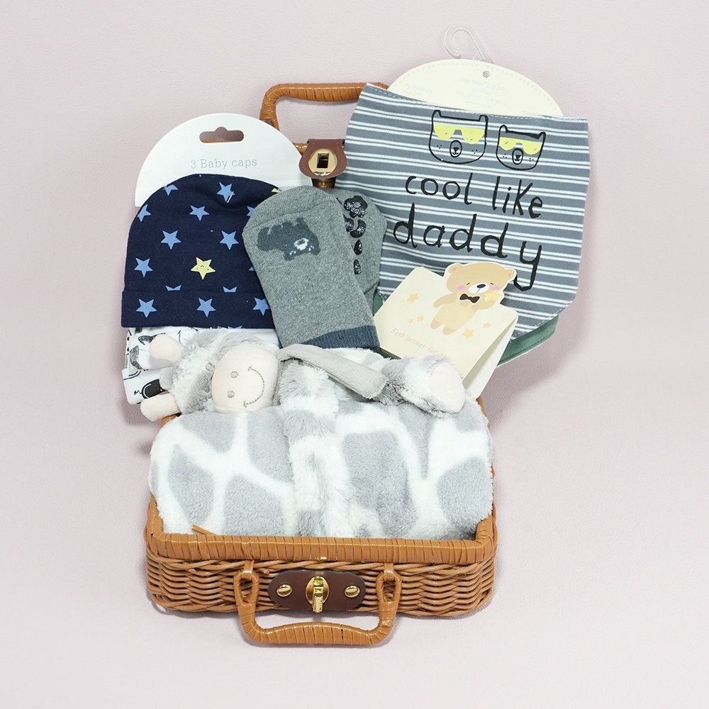 Wideal Baby Shower Gifts, Boy Gifts Basket Includes Newborn Blanket Funny Bibs Socks & Greeting Card Gift Set for Baby