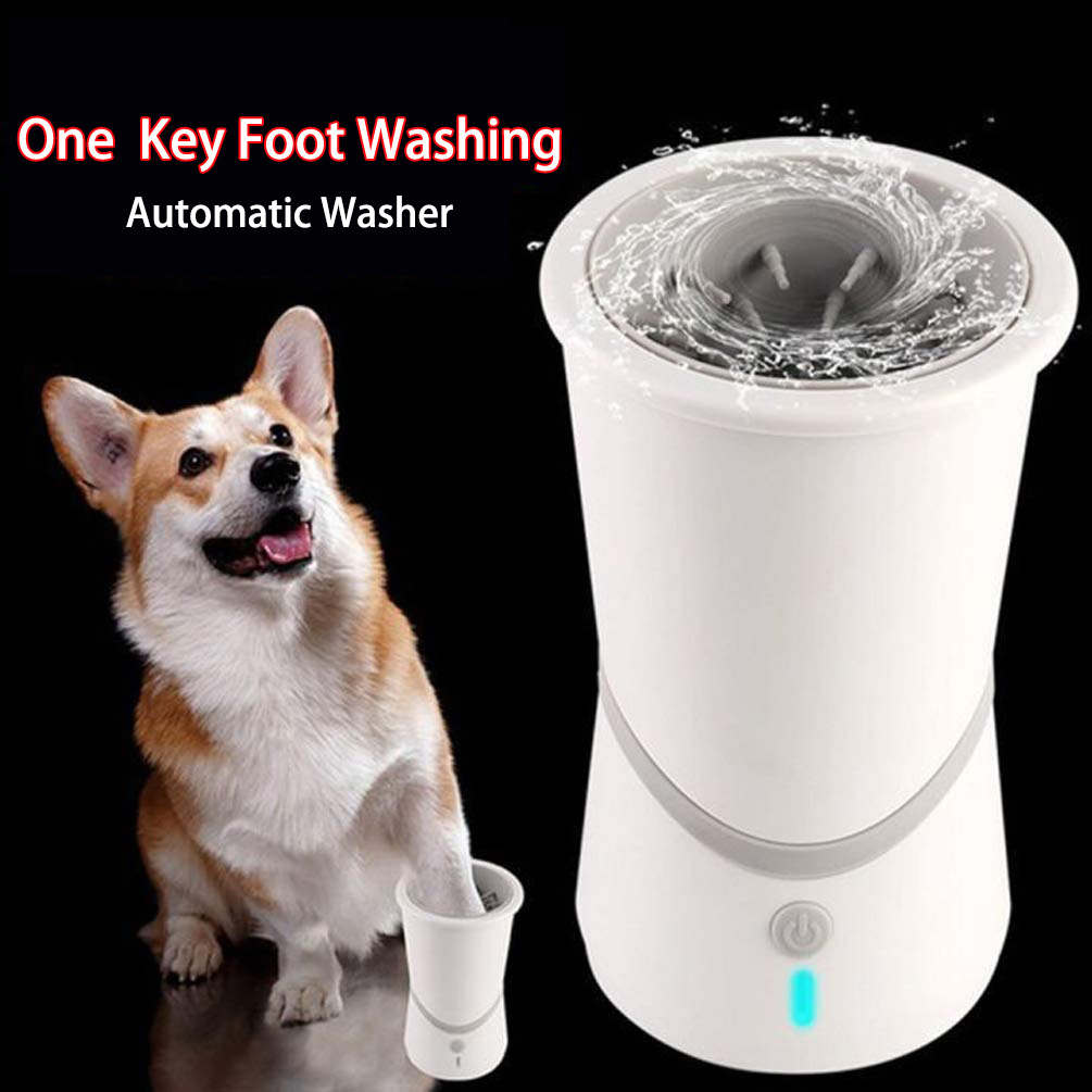 Rechargeable Puppy Cats Muddy Claws Electric Feet Cleaner Pet Foot Cleaning Cup Automatic Dog Paw Washer Portable Silicon White