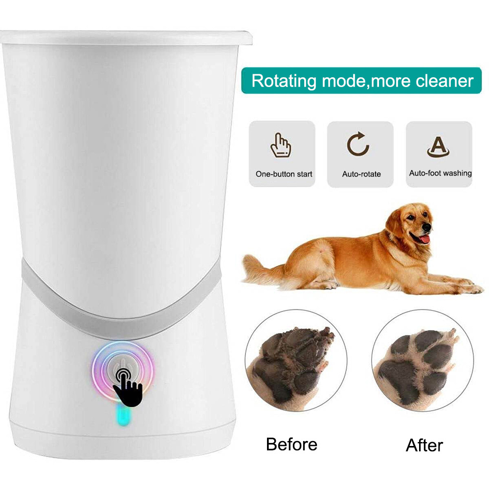 Rechargeable Puppy Cats Muddy Claws Electric Feet Cleaner Pet Foot Cleaning Cup Automatic Dog Paw Washer Portable Silicon White