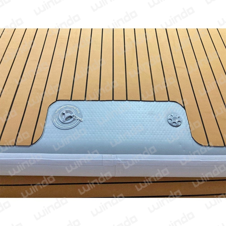 Wood Grain Drop Stitch Sun Deck Inflatable Floating Dock Yacht Swim Raft Pontoon Platform