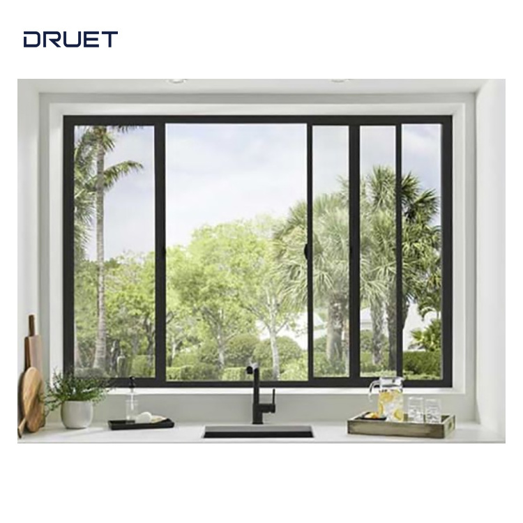 Silver Slim Narrow Big Hotel Glass Balcony Sliding Aluminum Frame Double Sliding Windows With Fly Screen Wire