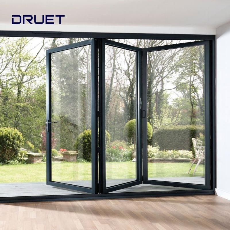 Collapsible Aluminium Hurricane Sliding Slide And Swing Patio Folding Door System Top Hung Glass Sliding Folding Door Doors